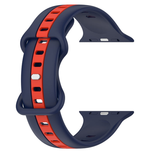 Butterfly Buckle Two-Color Silicone Watch Band For Apple Watch Ultra 49mm(Midnight Blue + Red) by buy2fix