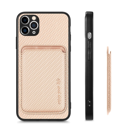 For iPhone 11 Carbon Fiber Leather Card Magsafe Magnetic Phone Case(Khaki) by buy2fix
