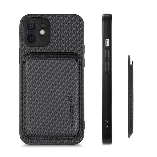 For iPhone 12 Carbon Fiber Leather Card Magsafe Magnetic Phone Case(Black) by buy2fix