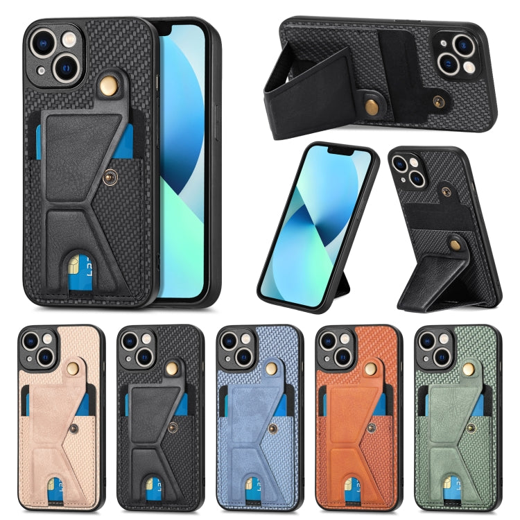 For iPhone 13 Carbon Fiber Wallet Flip Card K-shaped Holder Phone Case(Blue) by buy2fix