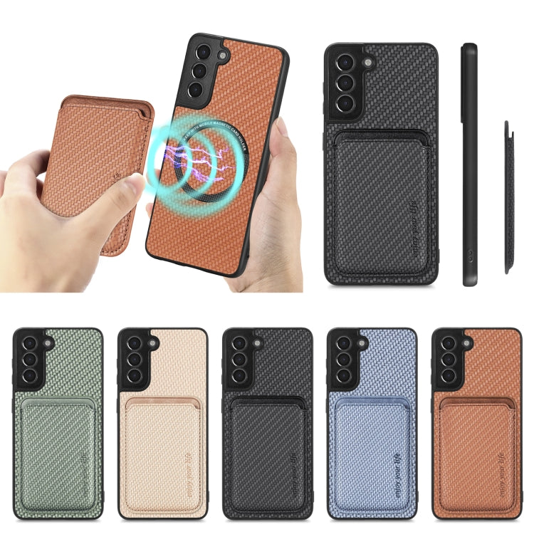 For Samsung Galaxy S21 5G Carbon Fiber Leather Card Magsafe Magnetic Phone Case(Brown) by buy2fix