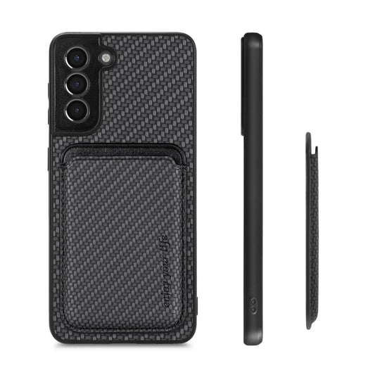 For Samsung Galaxy S21+ 5G Carbon Fiber Leather Card Magsafe Magnetic Phone Case(Black) by buy2fix