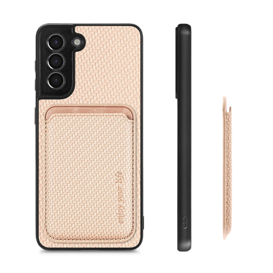 For Samsung Galaxy S21+ 5G Carbon Fiber Leather Card Magsafe Magnetic Phone Case(Khaki) by buy2fix