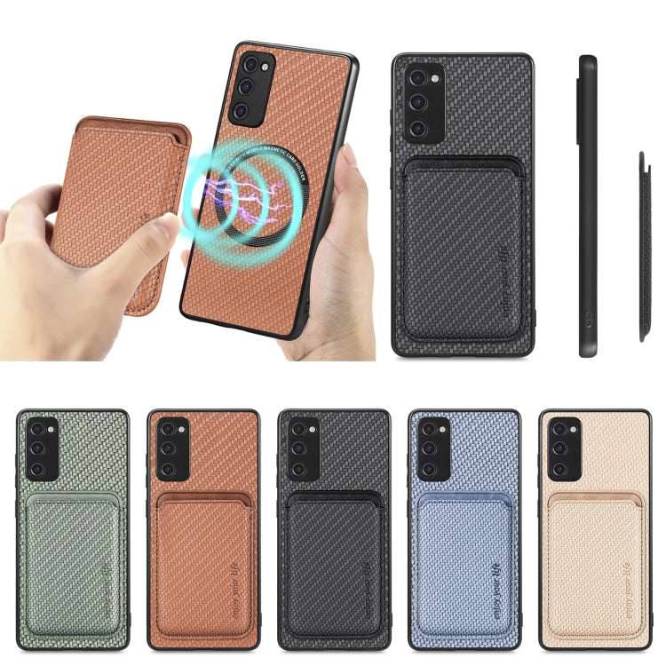 For Samsung Galaxy S20 FE Carbon Fiber Leather Card Magsafe Magnetic Phone Case(Brown) by buy2fix