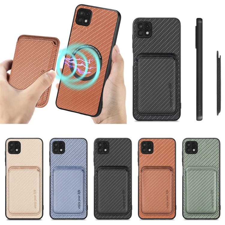 For Samsung Galaxy A22 5G Carbon Fiber Leather Card Magsafe Magnetic Phone Case(Black) by buy2fix