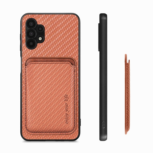 For Samsung Galaxy A32 5G Carbon Fiber Leather Card Magsafe Magnetic Phone Case(Brown) by buy2fix