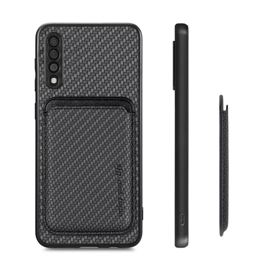 For Samsung Galaxy A50 Carbon Fiber Leather Card Magsafe Magnetic Phone Case(Black) by buy2fix