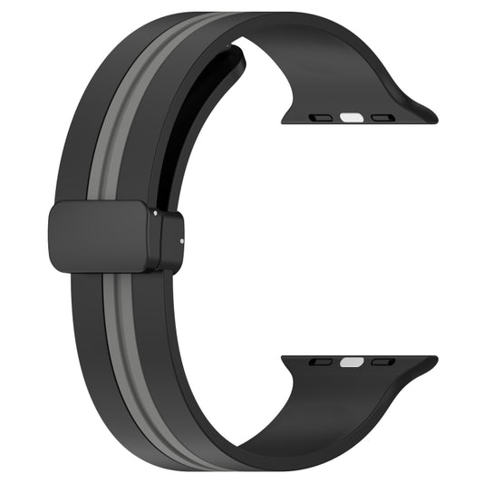 Magnetic Clasp Two-Color Silicone Watch Band For Apple Watch Ultra 49mm(Black+Grey) by buy2fix