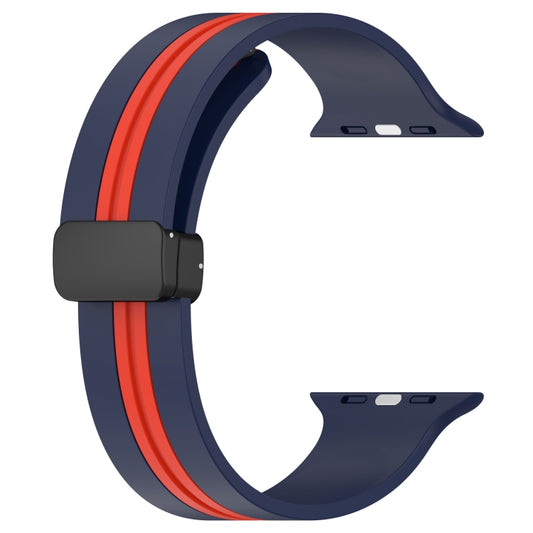 Magnetic Clasp Two-Color Silicone Watch Band For Apple Watch Ultra 49mm(Midnight Blue +Red) by buy2fix