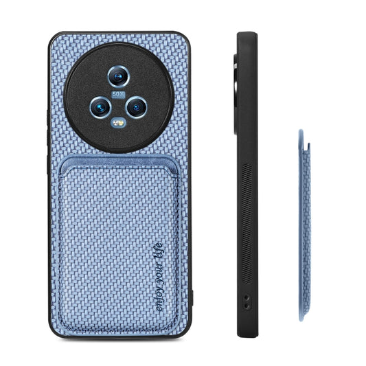 For Honor Magic5 Carbon Fiber Leather Card Magsafe Magnetic Phone Case(Blue) by buy2fix