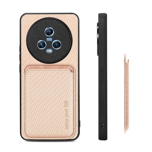 For Honor Magic5 Carbon Fiber Leather Card Magsafe Magnetic Phone Case(Khaki) by buy2fix