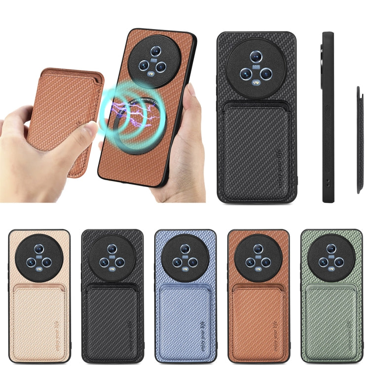 For Honor Magic5 Carbon Fiber Leather Card Magsafe Magnetic Phone Case(Brown) by buy2fix