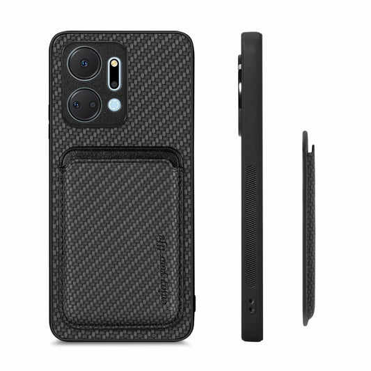 For Honor X7A Carbon Fiber Leather Card Magsafe Magnetic Phone Case(Black) by buy2fix