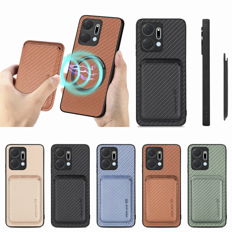 For Honor X7A Carbon Fiber Leather Card Magsafe Magnetic Phone Case(Blue) by buy2fix