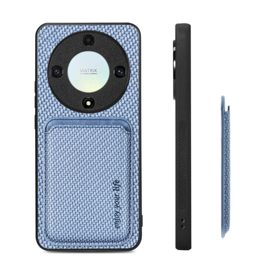 For Honor X9A Carbon Fiber Leather Card Magsafe Magnetic Phone Case(Blue) by buy2fix