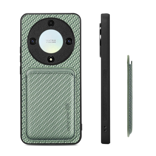 For Honor X9A Carbon Fiber Leather Card Magsafe Magnetic Phone Case(Green) by buy2fix