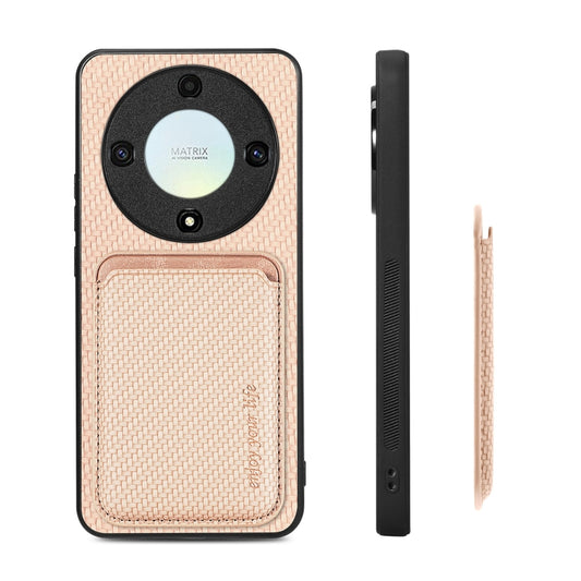 For Honor X9A Carbon Fiber Leather Card Magsafe Magnetic Phone Case(Khaki) by buy2fix