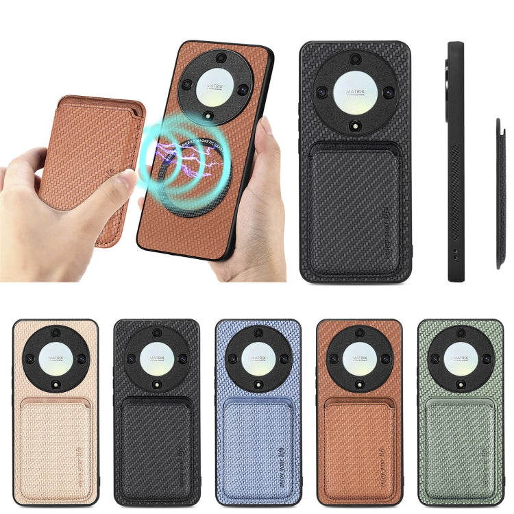 For Honor X9A Carbon Fiber Leather Card Magsafe Magnetic Phone Case(Brown) by buy2fix