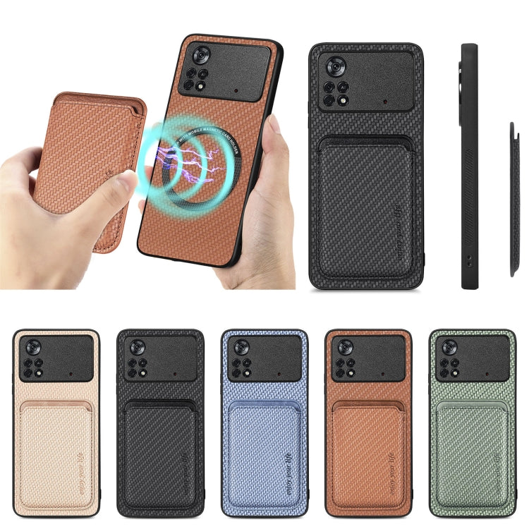 For Xiaomi Poco X4 Pro 5G Carbon Fiber Leather Card Magsafe Magnetic Phone Case(Black) by buy2fix