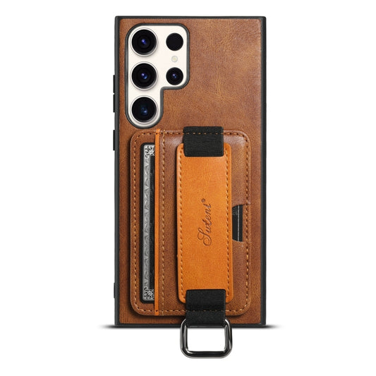 For Samsung Galaxy S23 Ultra 5G Suteni H13 Card Wallet Wrist Strap Holder PU Phone Case(Brown) by Suteni