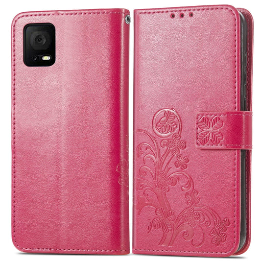 For TCL 405 Four-leaf Clasp Embossed Buckle Leather Phone Case(Rose) by buy2fix