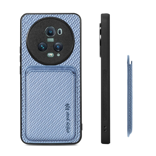 For Honor Magic5 Pro Carbon Fiber Leather Card Magsafe Magnetic Phone Case(Blue) by buy2fix