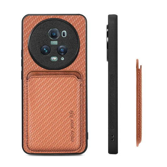 For Honor Magic5 Pro Carbon Fiber Leather Card Magsafe Magnetic Phone Case(Brown) by buy2fix