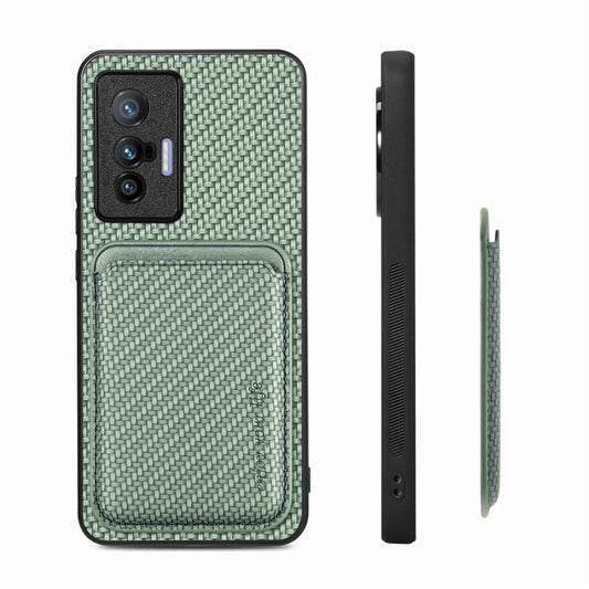 FOr vivo X70 Carbon Fiber Leather Card Magsafe Magnetic Phone Case(Green) by buy2fix