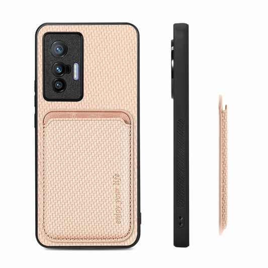 FOr vivo X70 Carbon Fiber Leather Card Magsafe Magnetic Phone Case(Khaki) by buy2fix