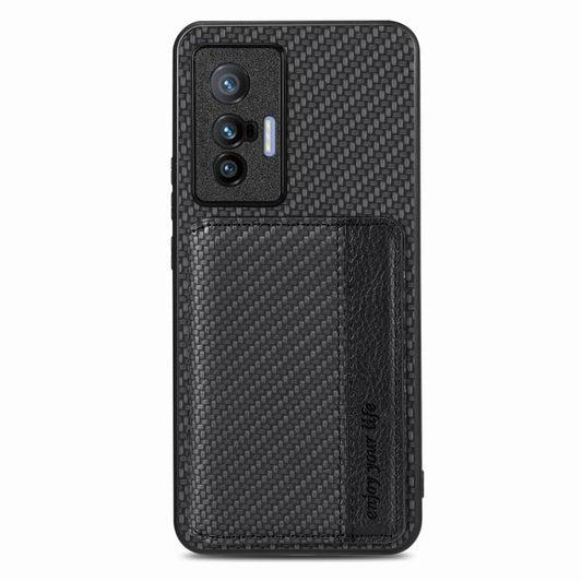 For vivo X70 Carbon Fiber Magnetic Card Bag Phone Case(Black) by buy2fix