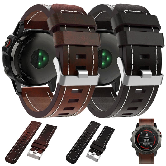 For Garmin D2 Charlie 26mm Sewing Leather Steel Buckle Watch Band(Red Brown) by buy2fix