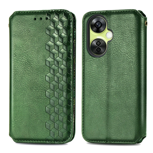 For OnePlus Nord CE 3 Lite Cubic Grid Pressed Magnetic Leather Phone Case(Green) by buy2fix