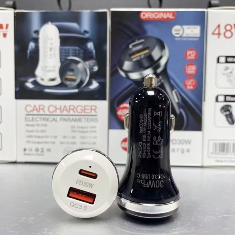 P28 USB-C PD30W + QC3.0 18W USB Dual Port Car Charger(White) by buy2fix