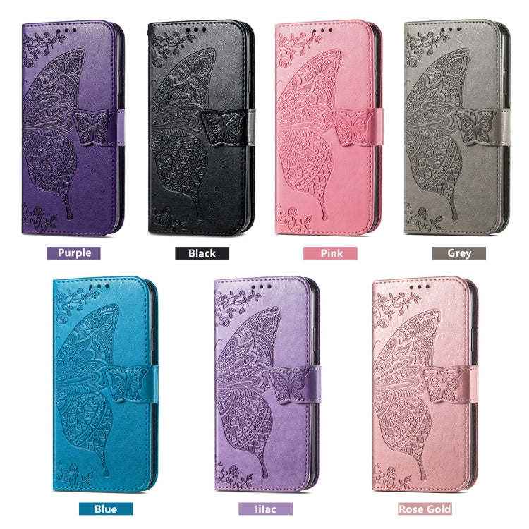 For Nokia C32 Butterfly Love Flower Embossed Leather Phone Case(Lavender) by buy2fix