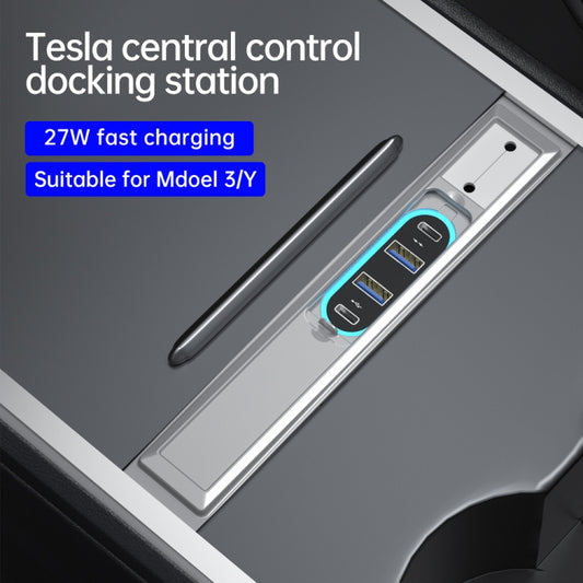 Z62A For Tesla Model 3 / Y Center Console 27W Fast Charging USB HUB Docking Station by buy2fix