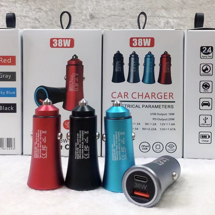P20 38W PD3.0 20W + QC3.0 USB Safety Hammer Car Charger(Silver Gray) by buy2fix