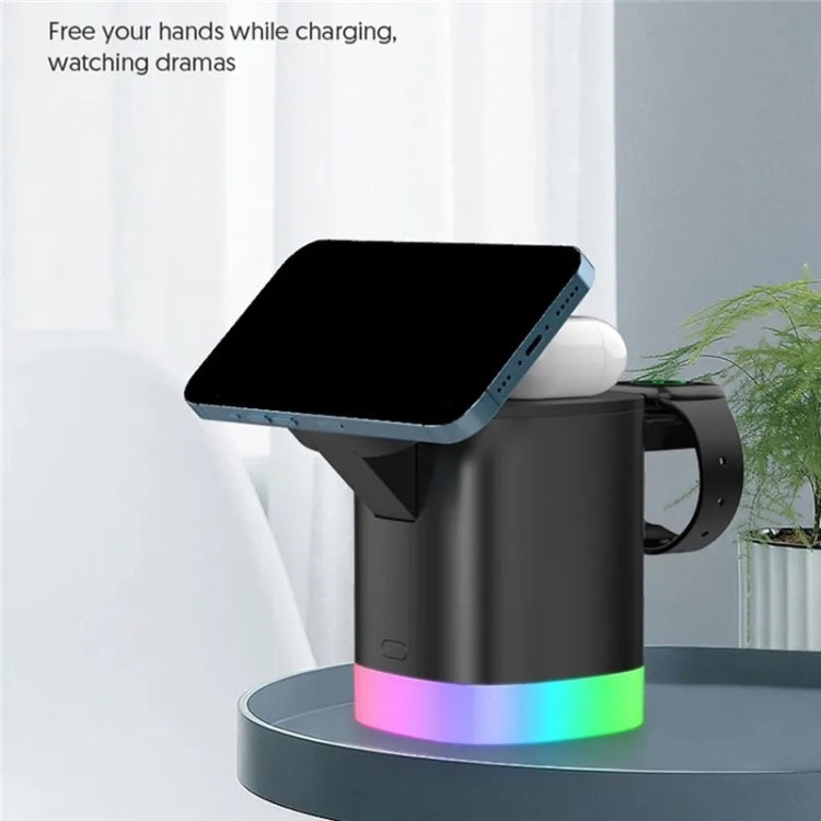T15 3 in 1 Magnetic Magsafe Wireless Charger Folding Charging Stand For iPhone / iWatch / AirPods(Black) by buy2fix