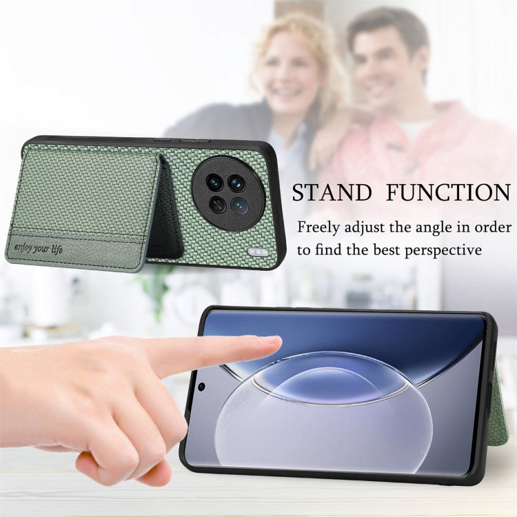 For vivo X90 Pro Carbon Fiber Magnetic Card Bag Phone Case(Brown) by buy2fix