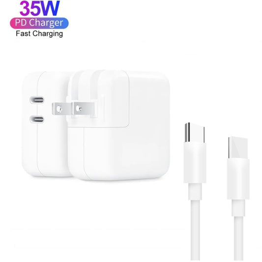 35W PD3.0 USB-C / Type-C Dual Port Charger with 2m Type-C to Type-C Data Cable, US Plug by buy2fix