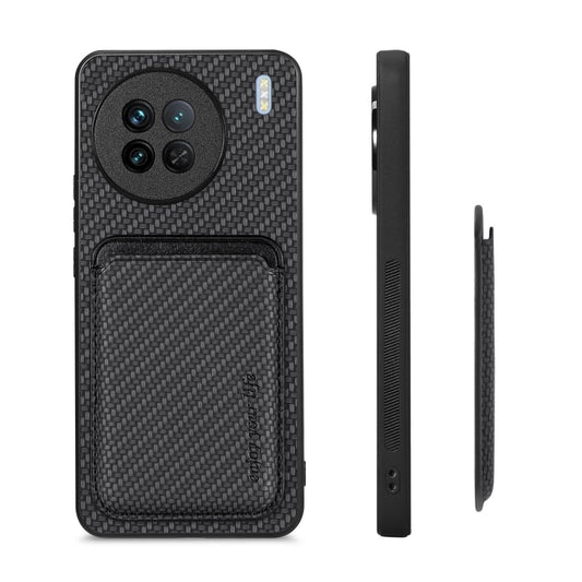 For vivo X90 Carbon Fiber Leather Card Magsafe Phone Case(Black) by buy2fix