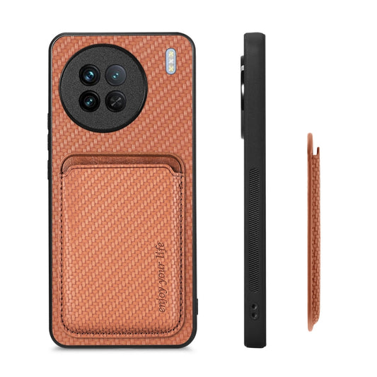 For vivo X90 Carbon Fiber Leather Card Magsafe Phone Case(Brown) by buy2fix