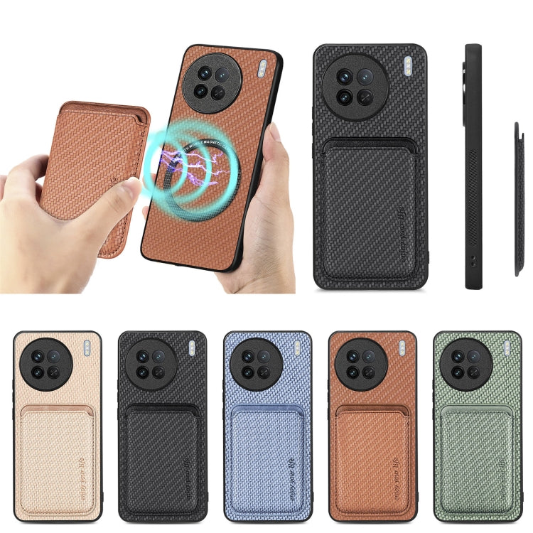 For vivo X90 Carbon Fiber Leather Card Magsafe Phone Case(Khaki) by buy2fix