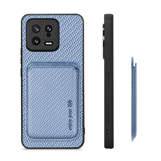 For Xiaomi 13 Carbon Fiber Leather Card Magnetic Phone Case(Blue) by buy2fix