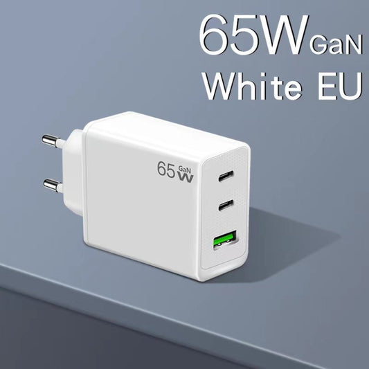 GaN PD65W Type-C x 2 + USB3.0 Laptop Adapter ,EU Plug(White) by buy2fix