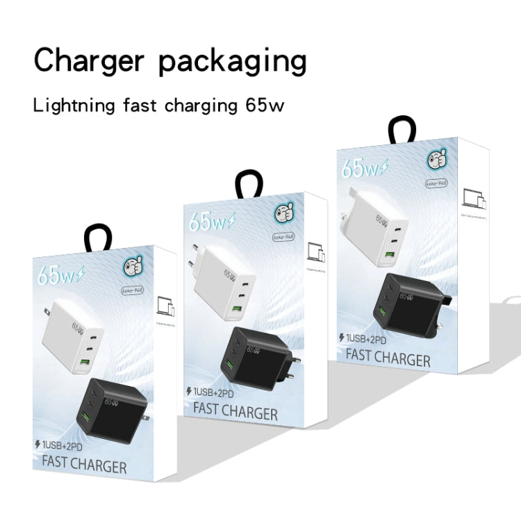 GaN PD65W Type-C x 2 + USB3.0 Charger with Type-C to Type-C Data Cable ,US Plug(White) by buy2fix