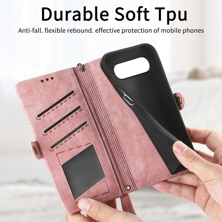 For Google Pixel 8 Pro Geometric Zipper Wallet Side Buckle Leather Phone Case(Pink) by buy2fix