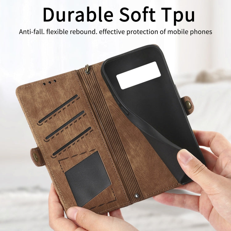 For Google Pixel 6a Geometric Zipper Wallet Side Buckle Leather Phone Case(Brown) by buy2fix