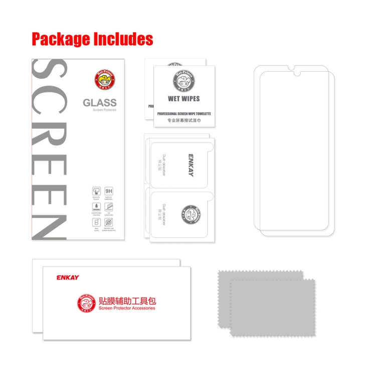 For Motorola Moto E13 2pcs ENKAY 0.26mm 9H 2.5D High Aluminum-silicon Tempered Glass Film by ENKAY