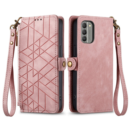 For Nokia C3 Geometric Zipper Wallet Side Buckle Leather Phone Case(Pink) by buy2fix