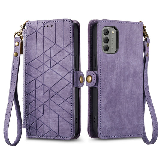 For Nokia C31 Geometric Zipper Wallet Side Buckle Leather Phone Case(Purple) by buy2fix
